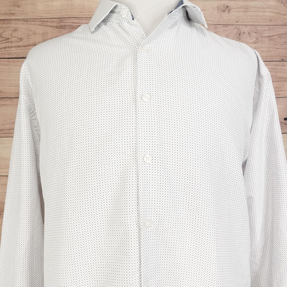 Linea Uomo Dress Shirt Mens 17.5 36/37 Regular Fit White Polka Dot Long Sleeve